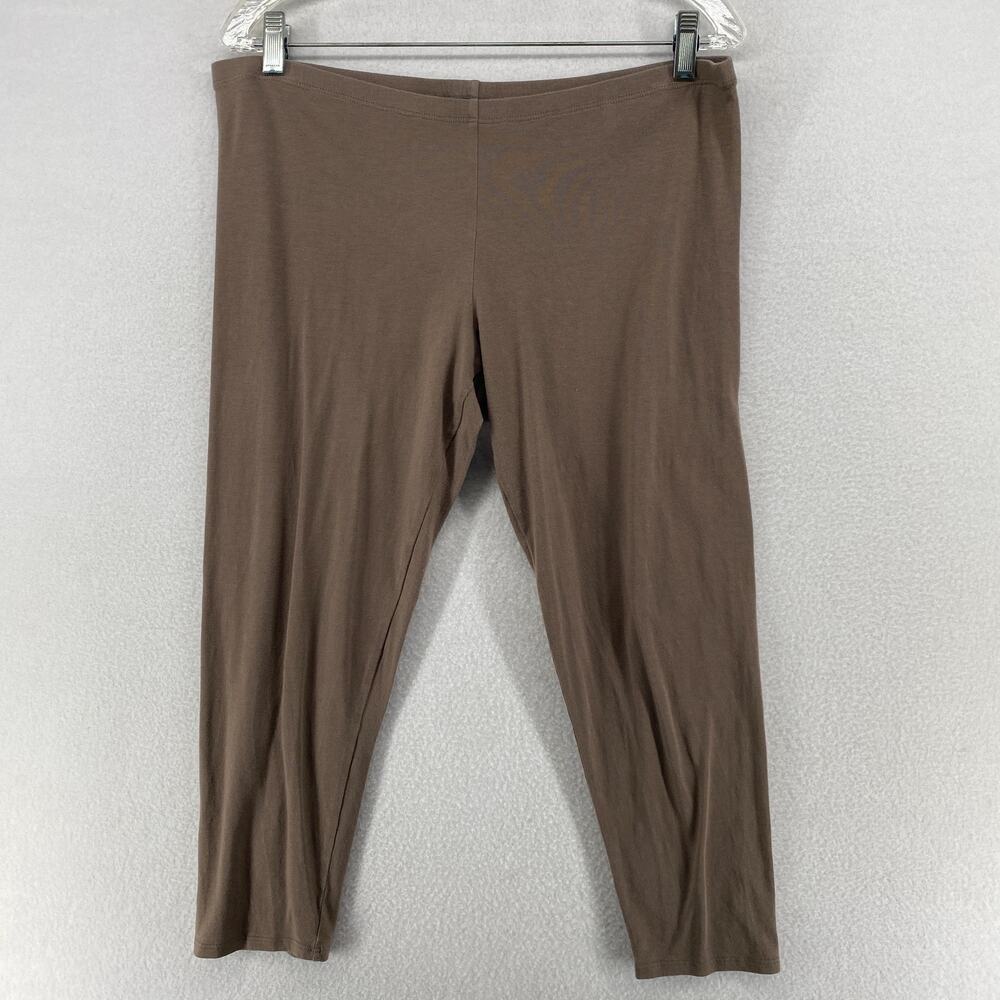EILEEN FISHER Leggings L Organic Cotton Stretch Jersey Cropped Yoga Brown USA